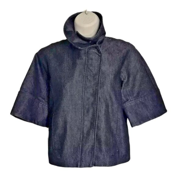 KENNETH COLE NEW YORK JEANS JACKET CROPPED DARK WASH 3/4 SLEEVE FRONT/ZIP - Picture 2 of 8